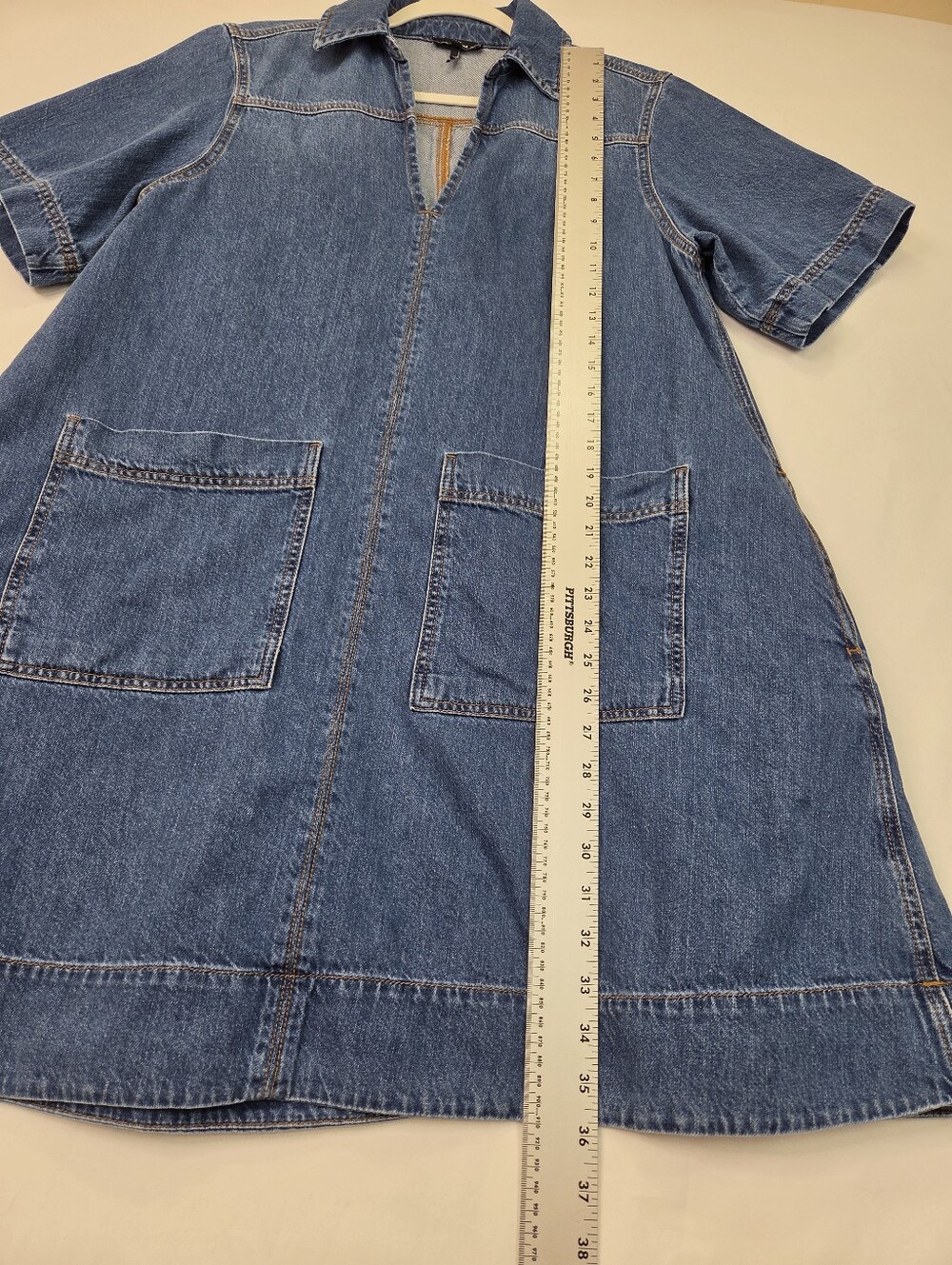 ME+EM Denim Swing Shirt Dress Blue Cotton Pockets A-Line Relaxed Size US 6 EU 38 - Picture 12 of 14
